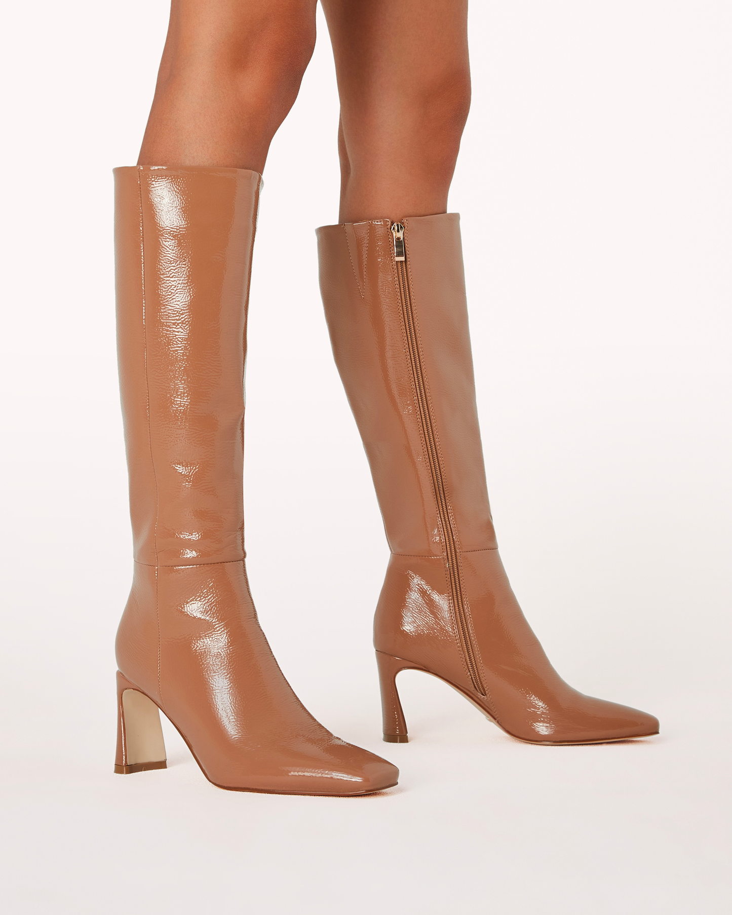 Yasmeen Toffee Crinkle Patent Boots
