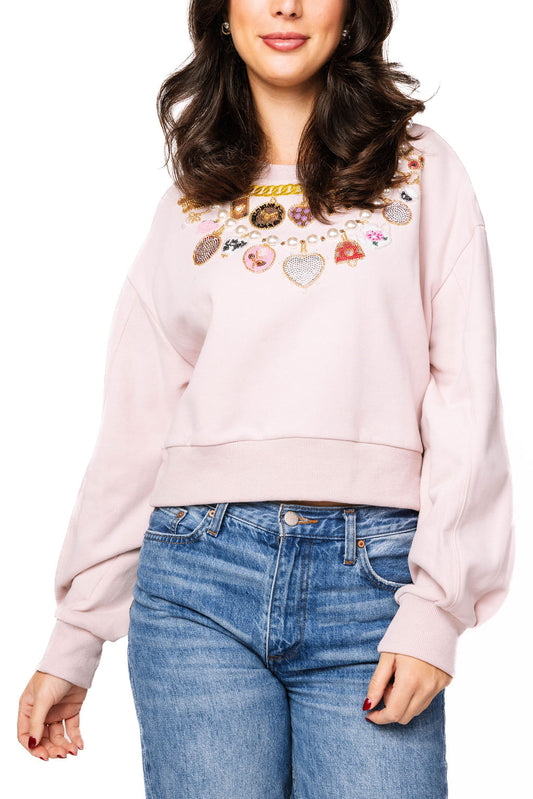Pink Pearl & Chain VDay Charm Necklace Sweatshirt