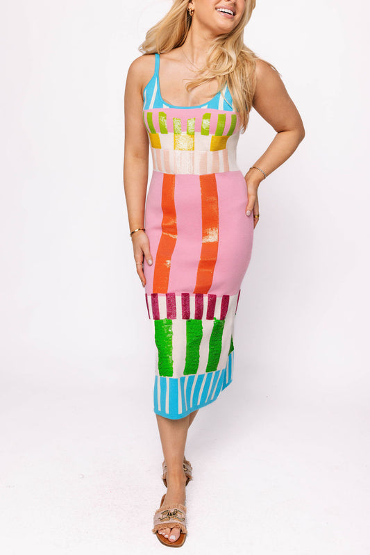 Colorblock Stripe Knit Midi Dress