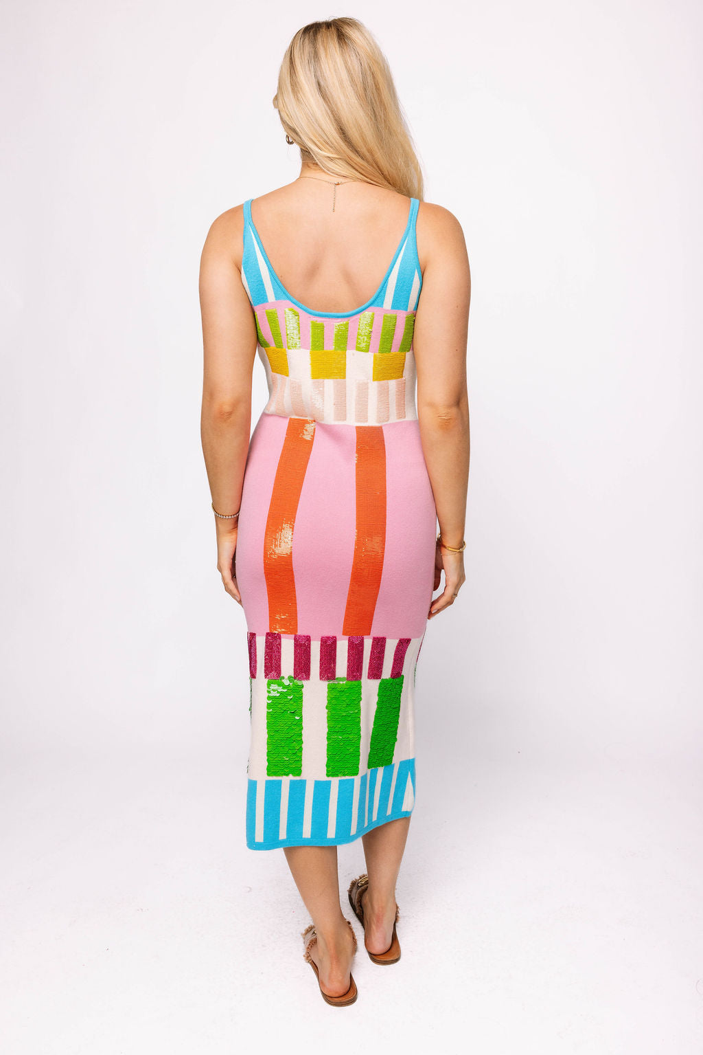 Colorblock Stripe Knit Midi Dress
