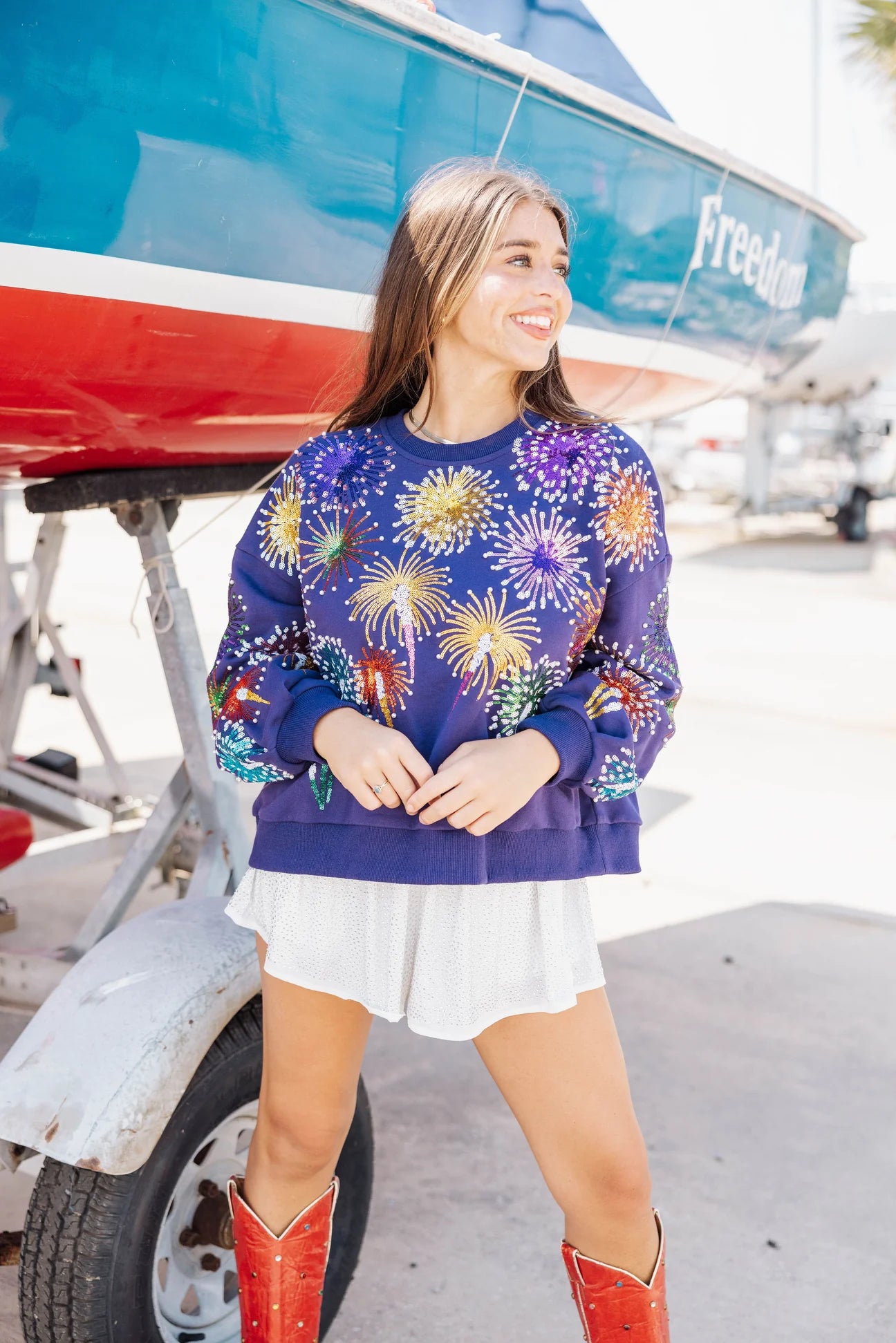 Queen of Sparkles Navy Firework Sweatshirt