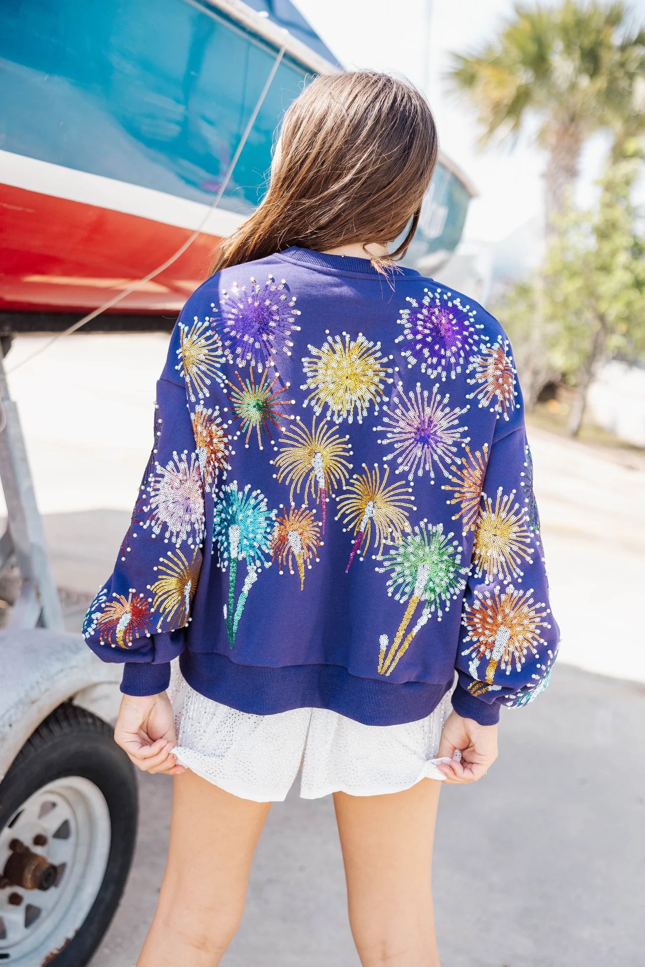 Queen of Sparkles Navy Firework Sweatshirt