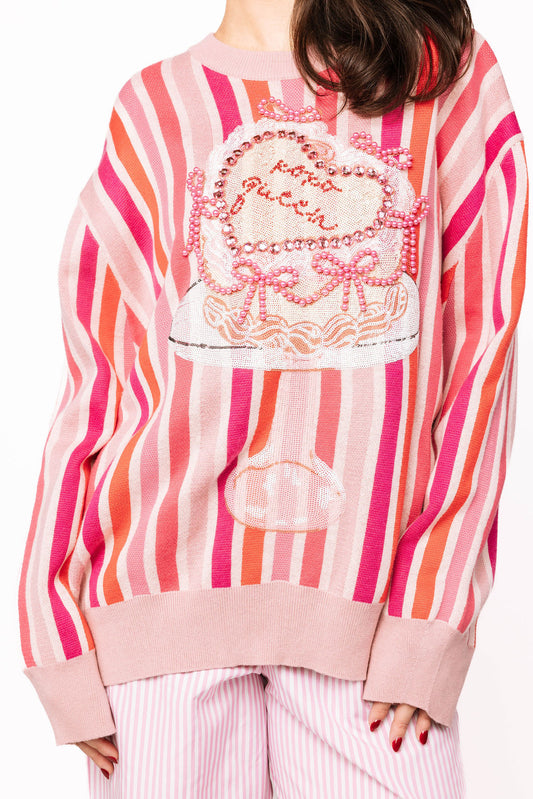 Pink Striped XOXO Queen Heart Cake Sweater