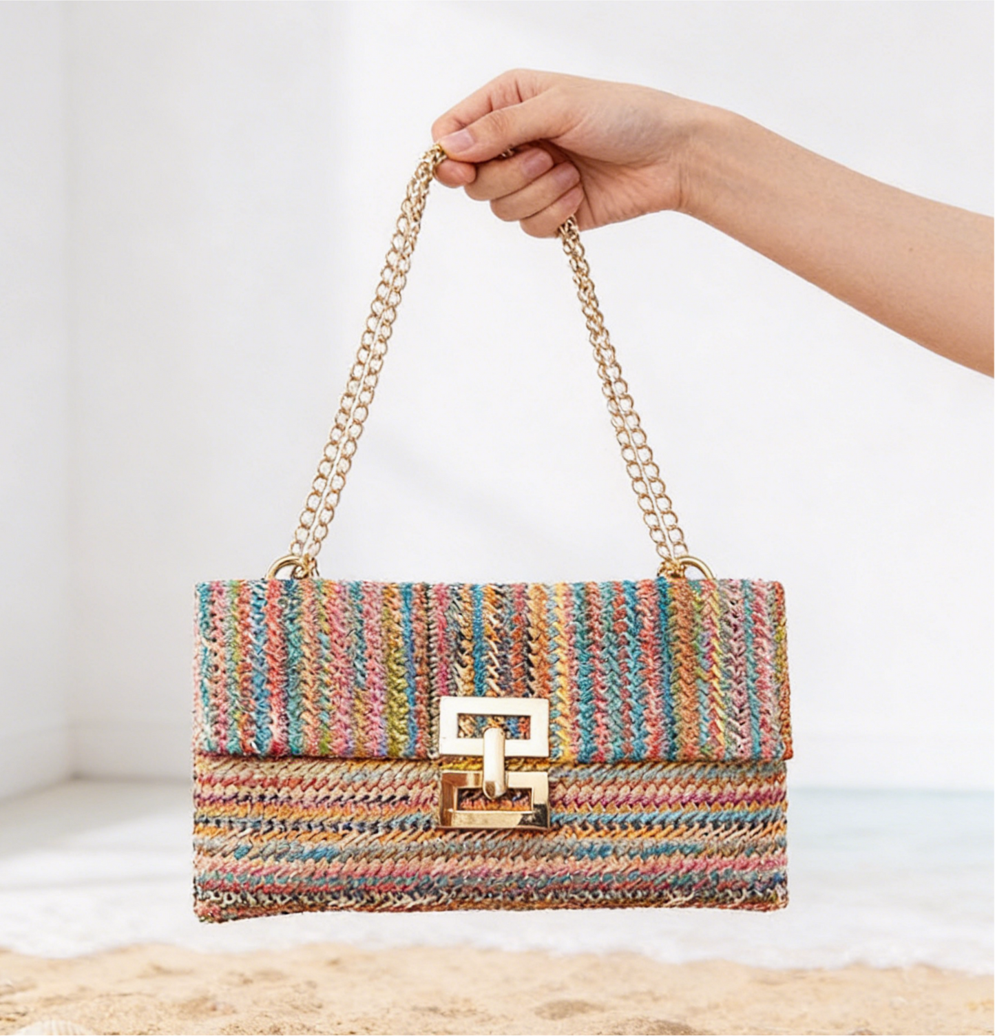 Beach Straw Clutch Purse Chain Shoulder Raffia Bag