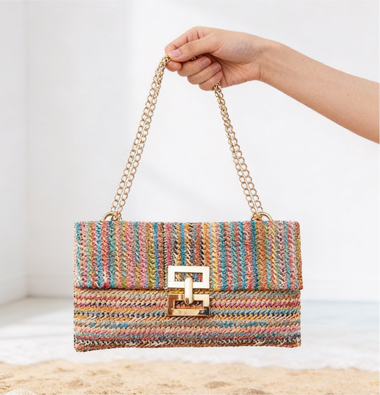 Beach Straw Clutch Purse Chain Shoulder Raffia Bag