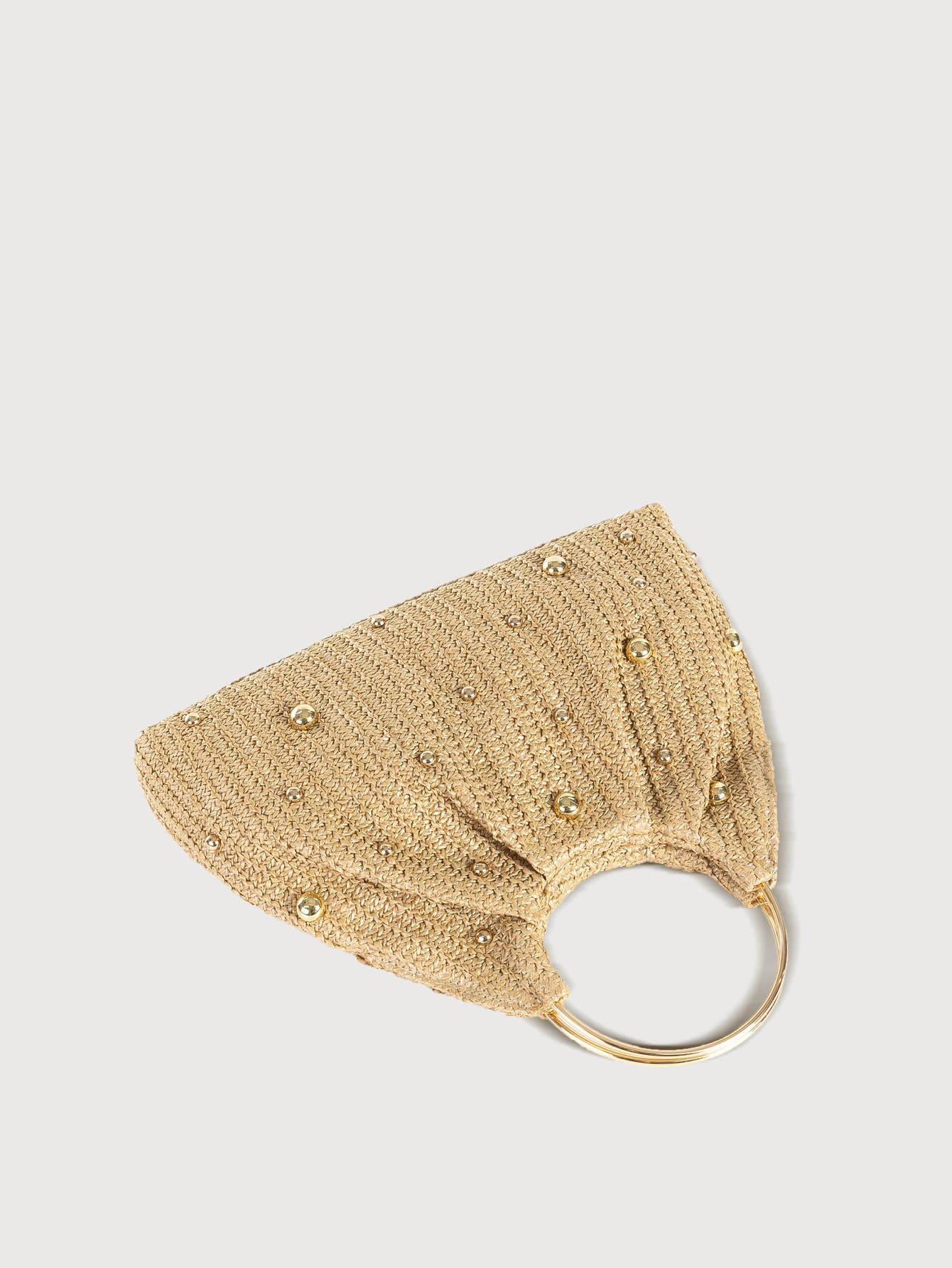 Studded Straw Ring Handle Handbag