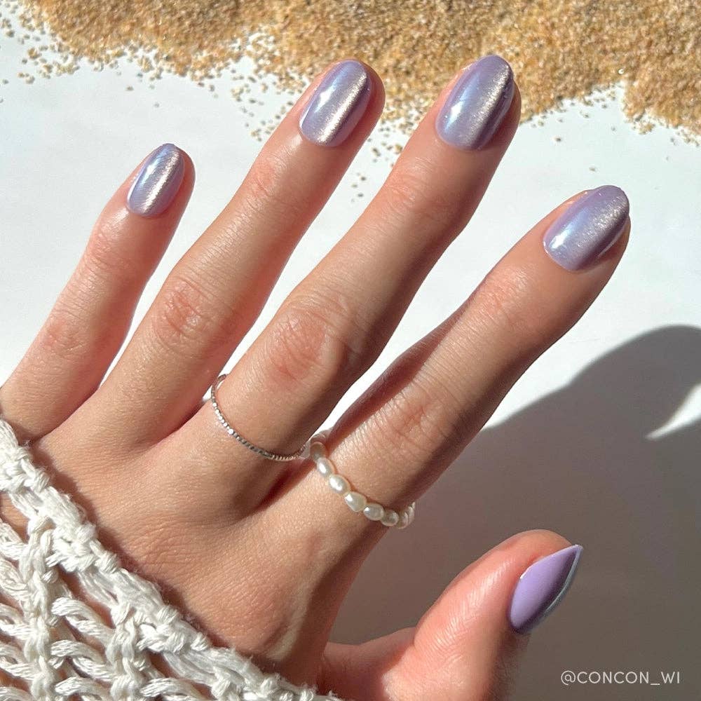 Glamnetic Mermaid's Tail Press-On Nails | Short Oval Purple Iridiscent