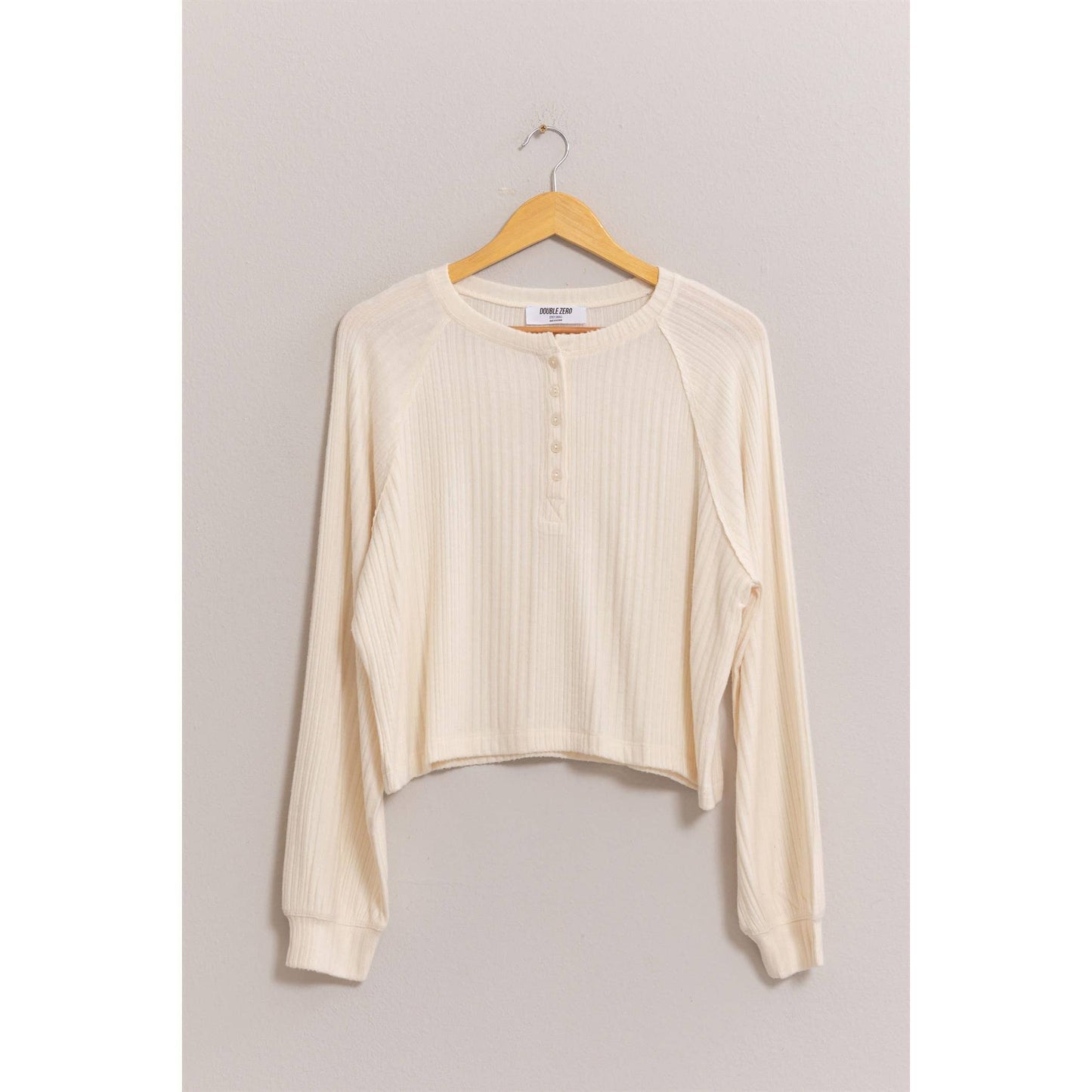 Cream Ribbed Oversized Henley Top