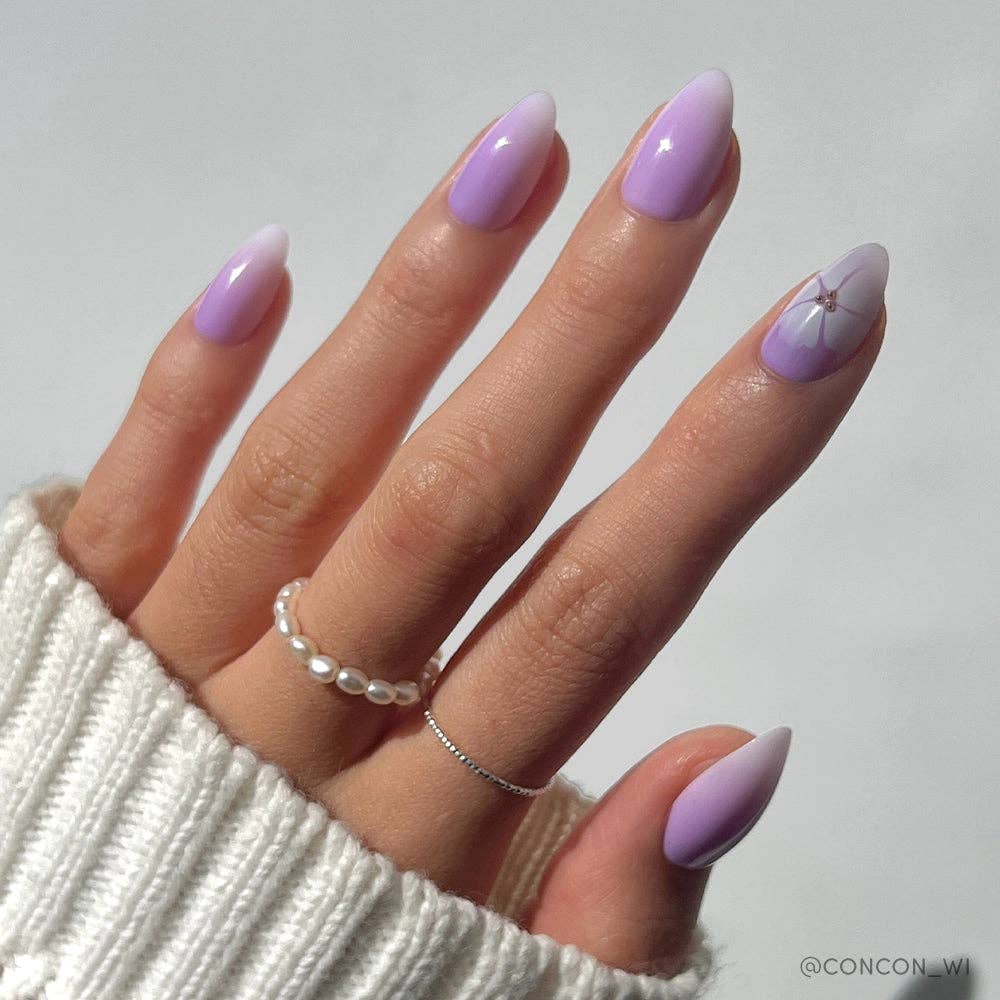 Glamnetic Lilac Reef Press-On Nails | Short Almond Purple Floral Nail