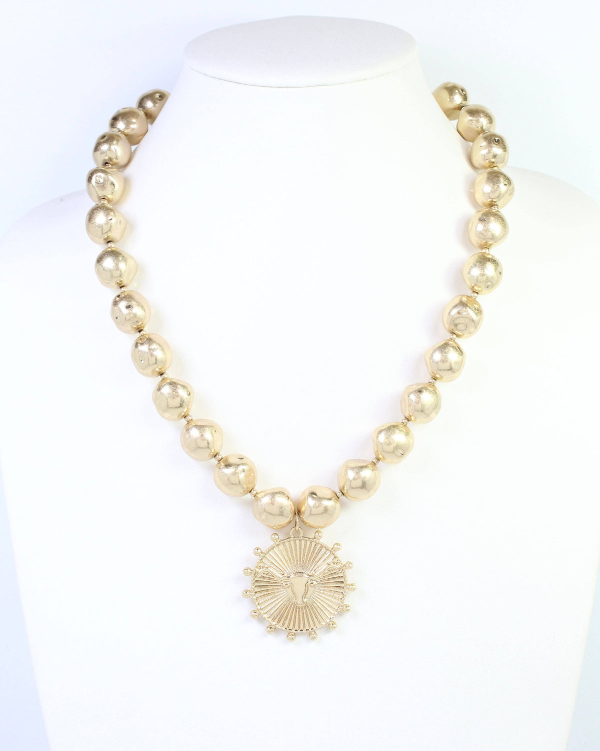 Carmen Beaded Coin Necklace-Longhorn Worn Gold