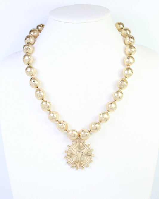 Carmen Beaded Coin Necklace-Longhorn Worn Gold
