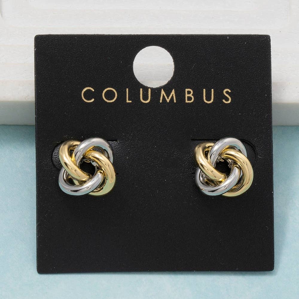 Gold Dipped Two Tone Knot Stud Earrings