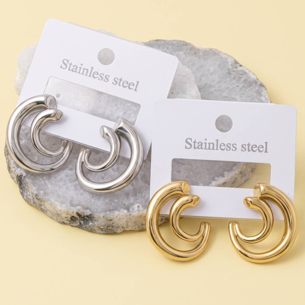 Stainless Steel Chunky Swirl Crescent Hoop Earrings