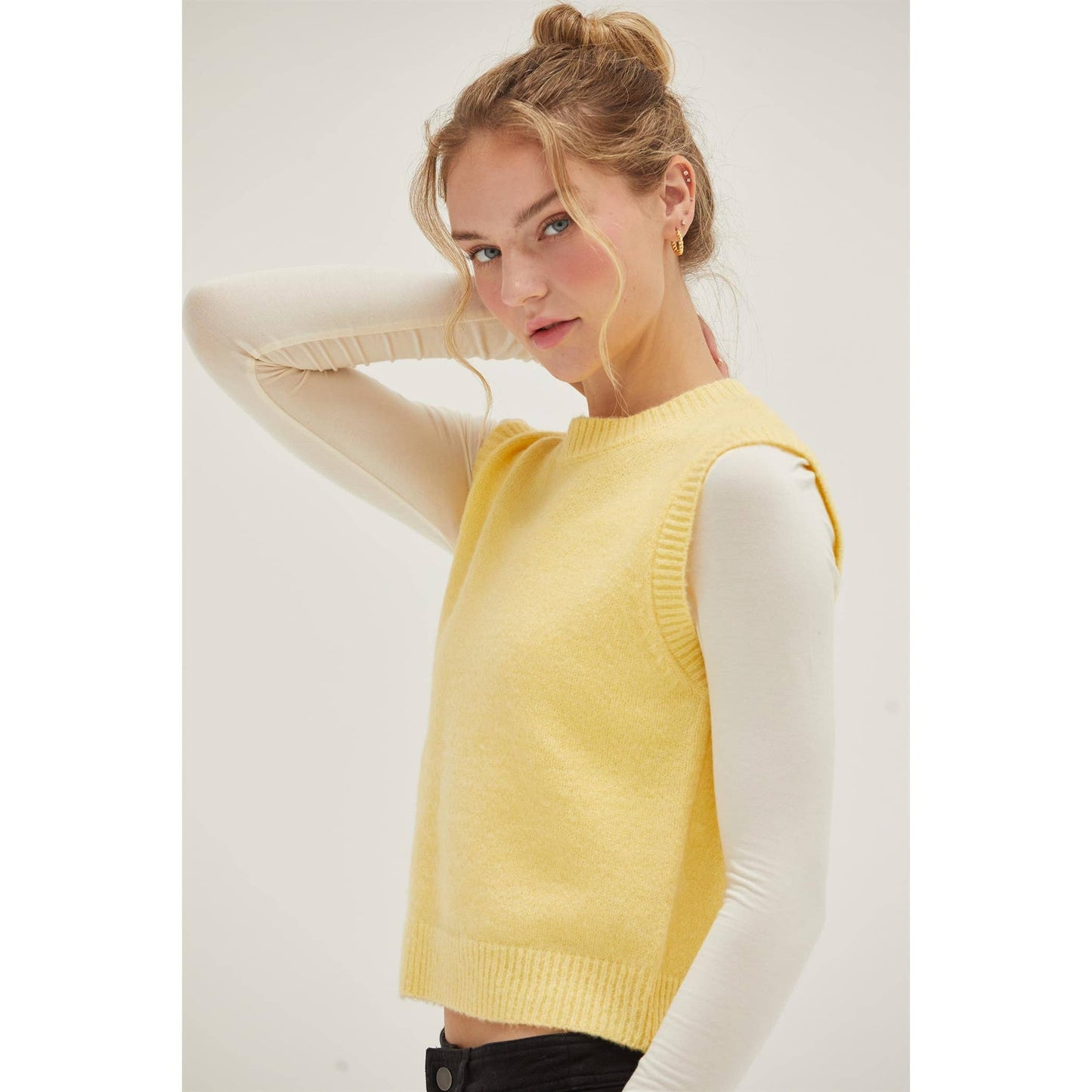 Yellow Sleeveless Sweater Top