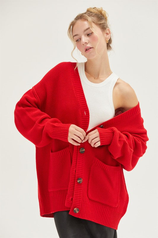 Red Button Up Cardigan