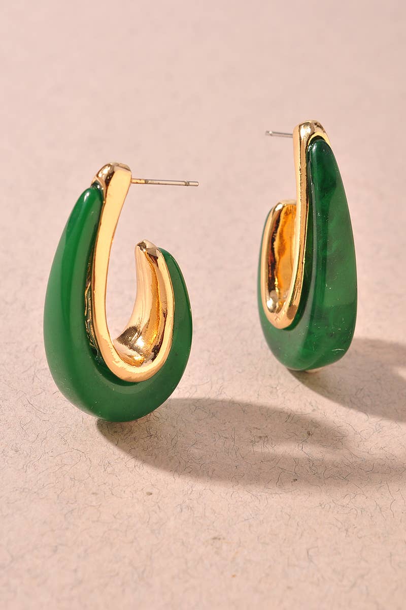 Green Resin Teardrop Hoop Earrings