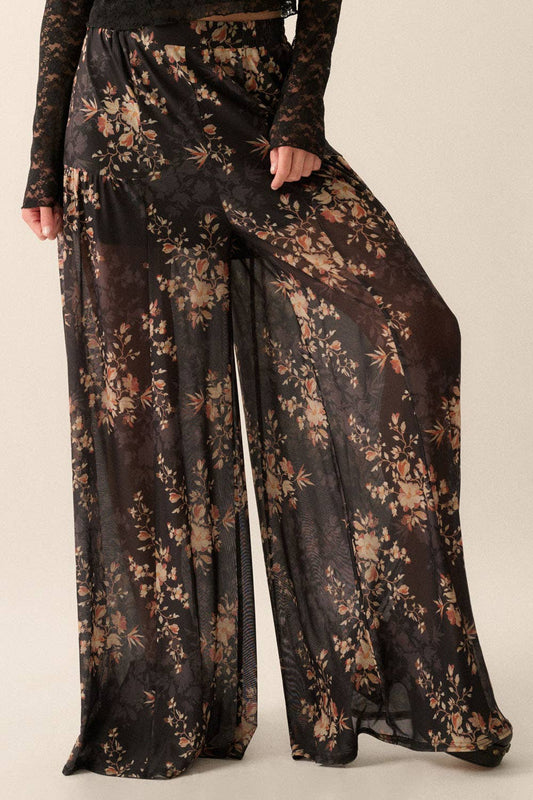 Sloan Floral Mesh Wide-Leg Pants