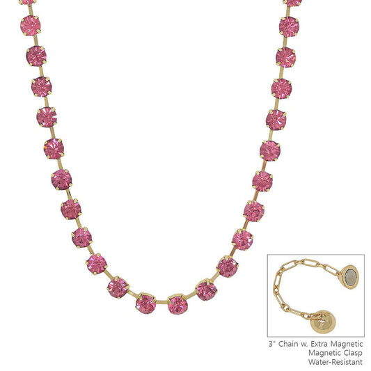 Water Resistant Rose Crystal 8MM Stone Magnetic Closure 17" Necklace