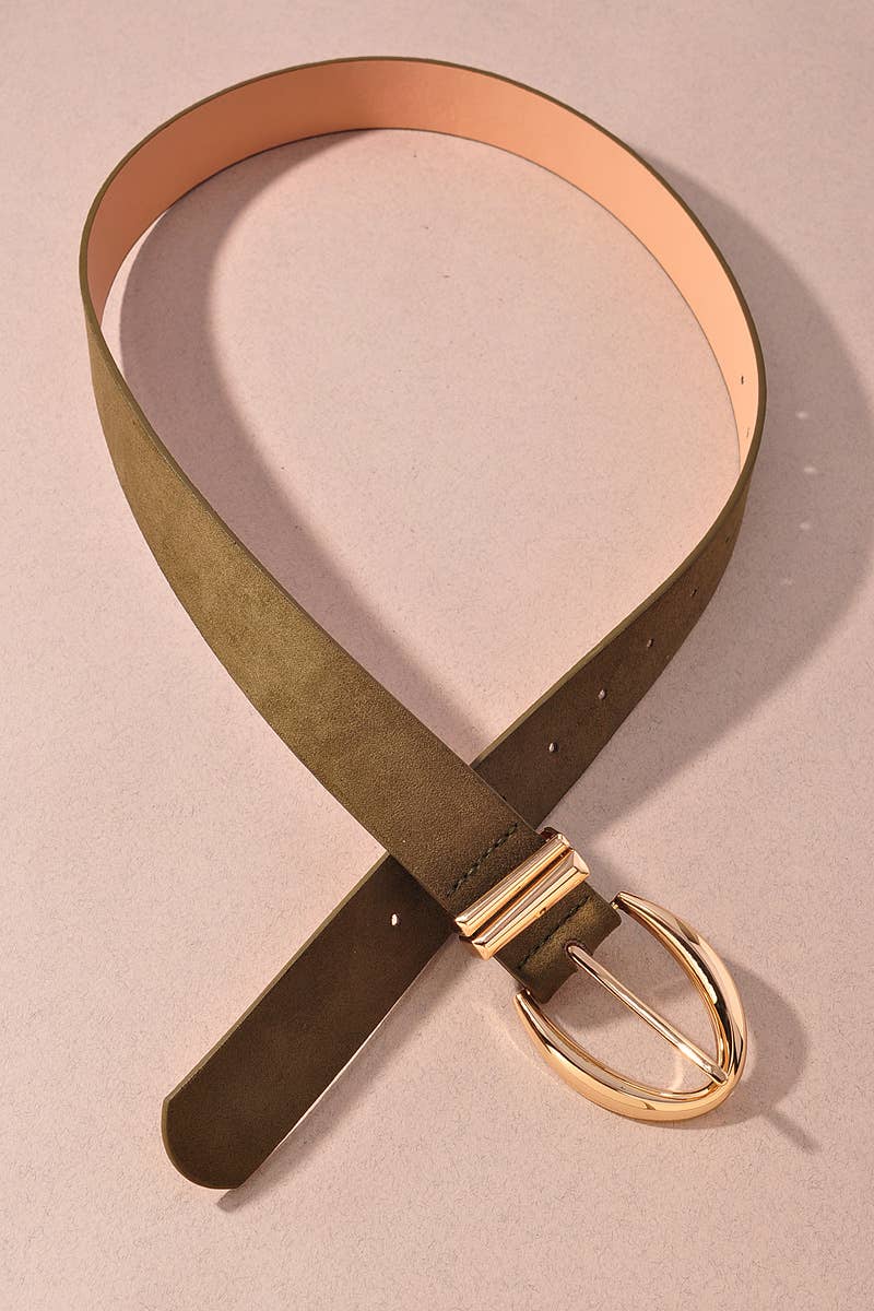 Microsuede Point Oval Buckle Double Loop Belts