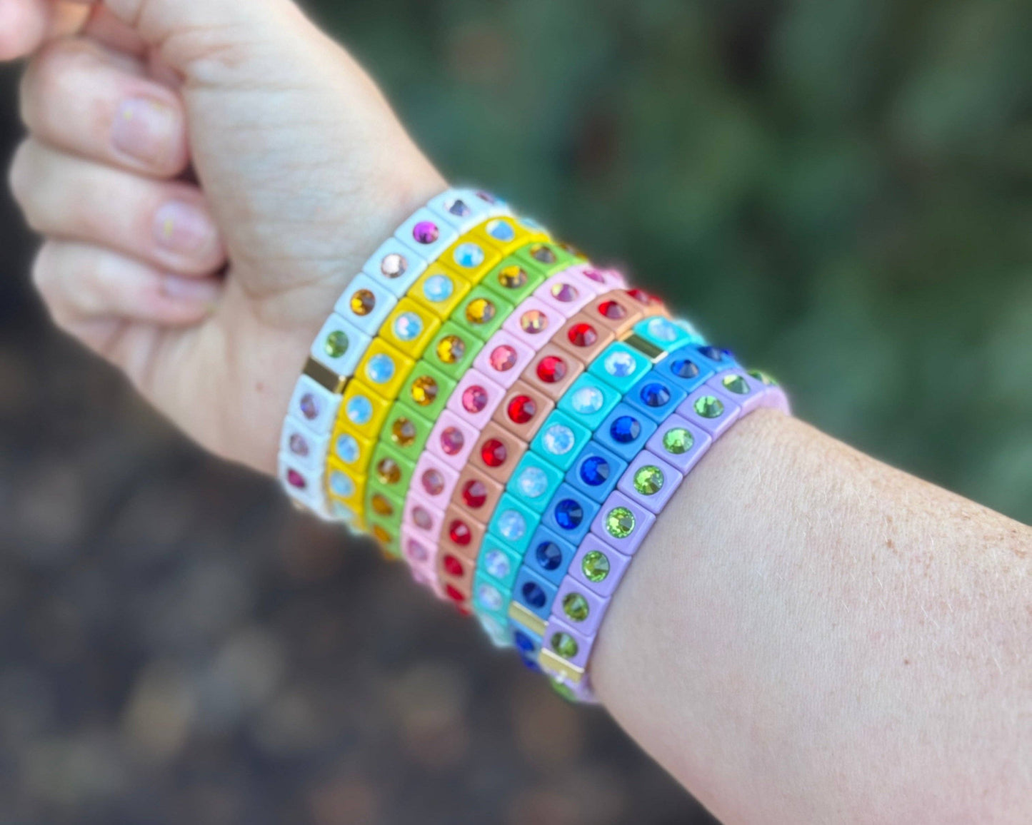 Multi Circle Stone Enamel Stretch Bracelet