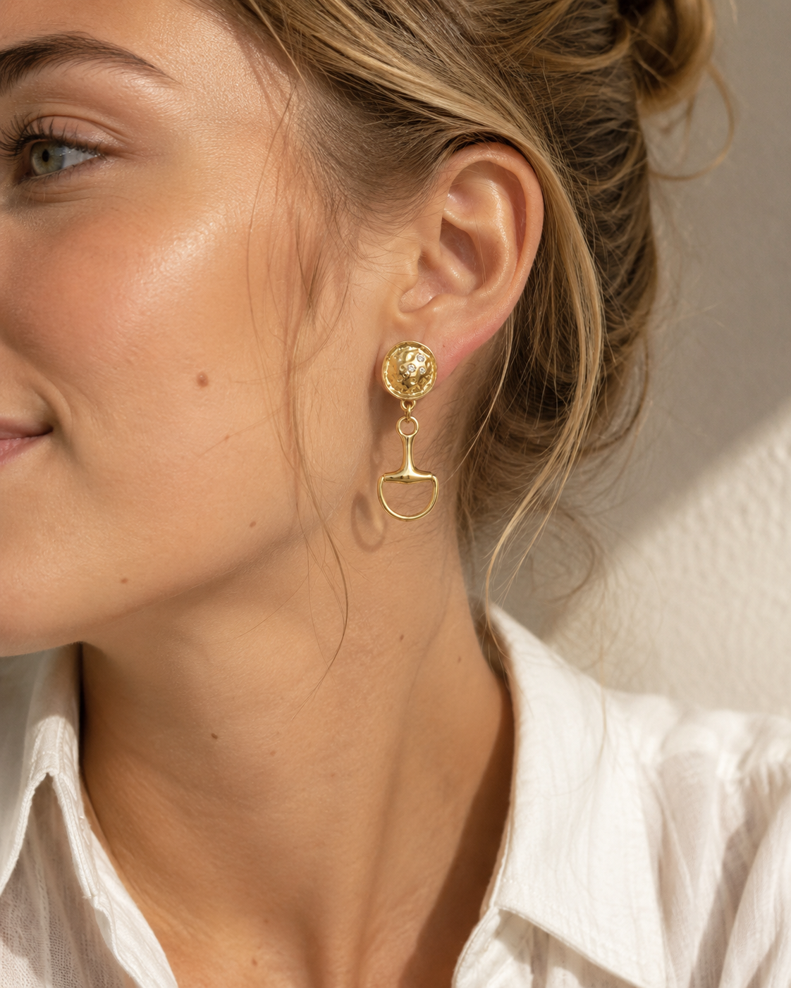 Hammered Stone Horsebit Drop Earrings