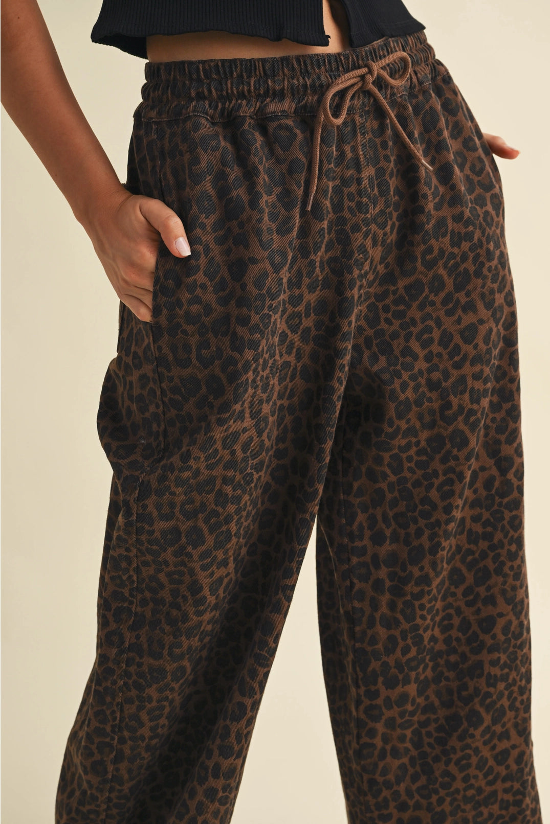 Leopard Print Wide Denim Pants