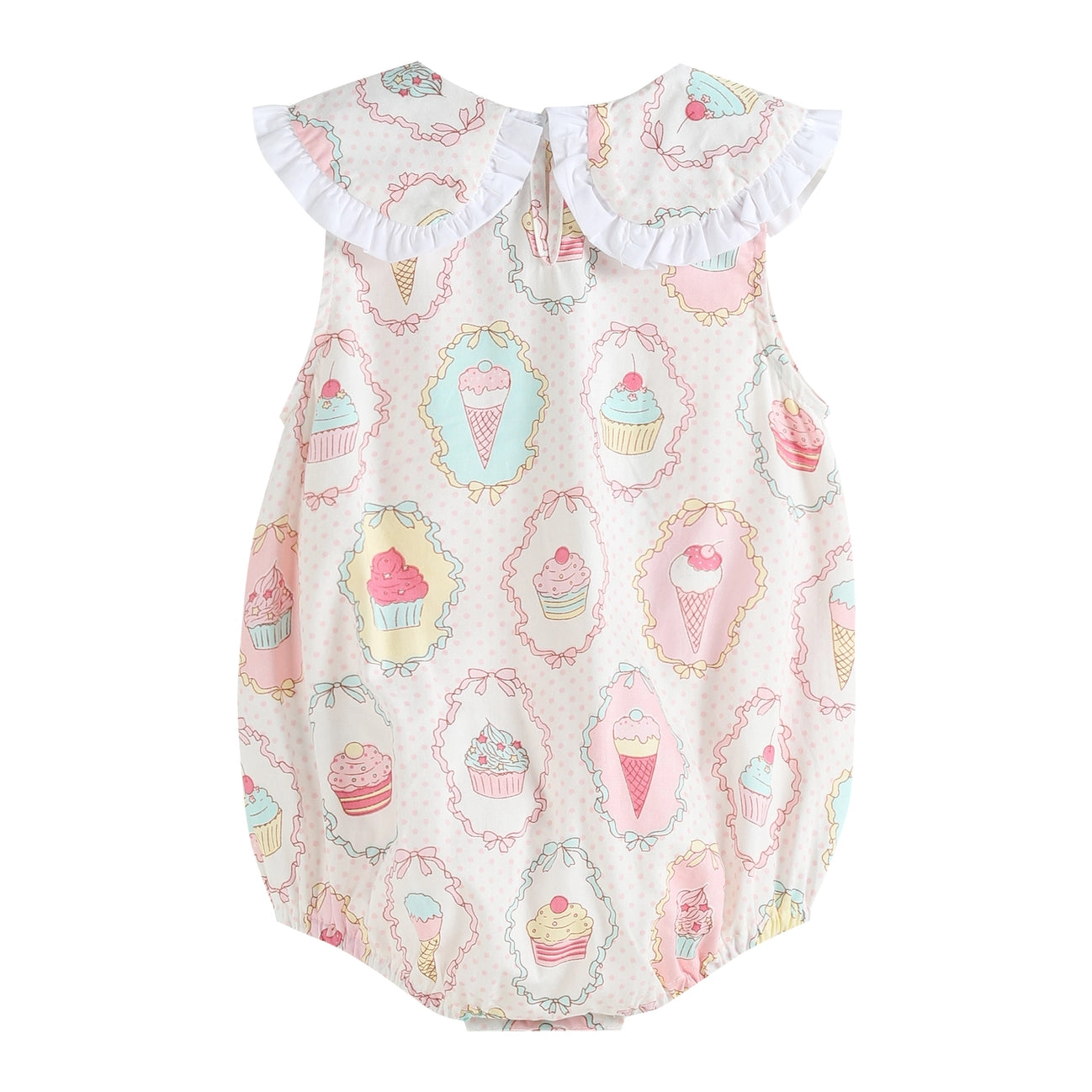 Sweet Bakery Print Cupcake Collared Bubble Romper