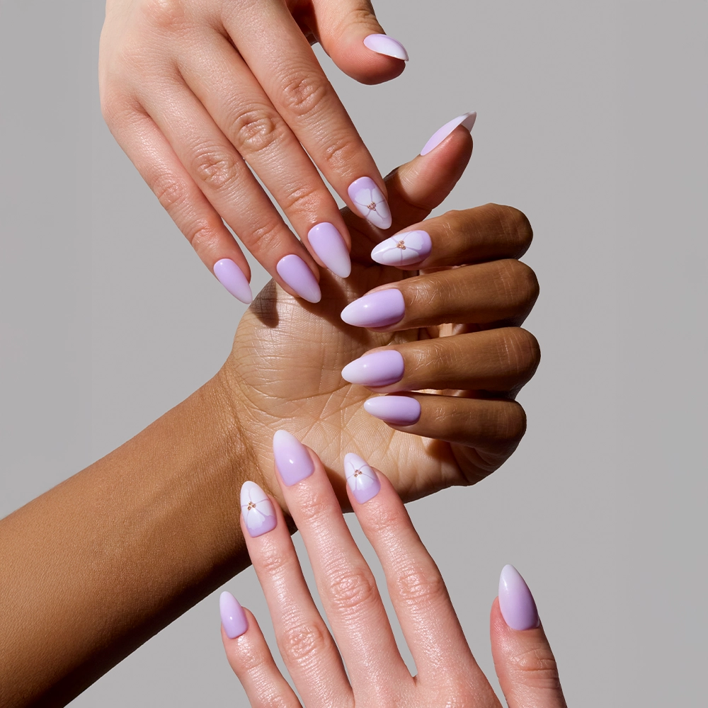 Glamnetic Lilac Reef Press-On Nails | Short Almond Purple Floral Nail