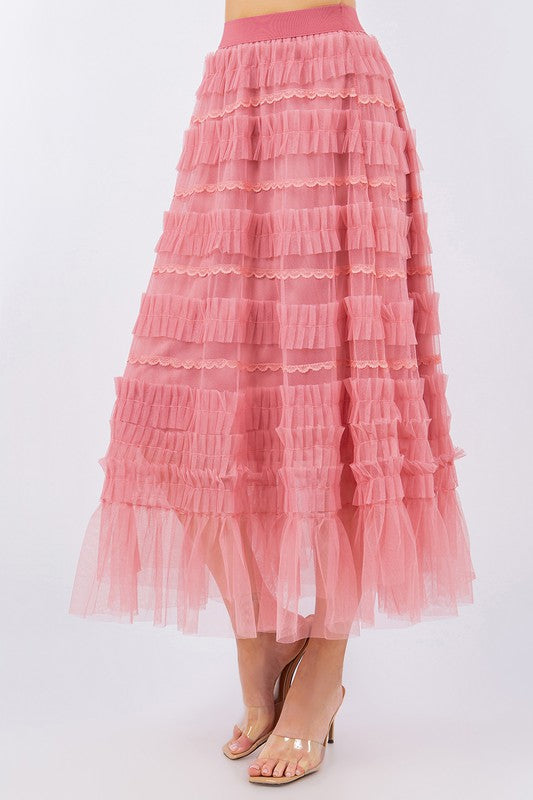 Pardon the Pink Ruffle Midi Skirt