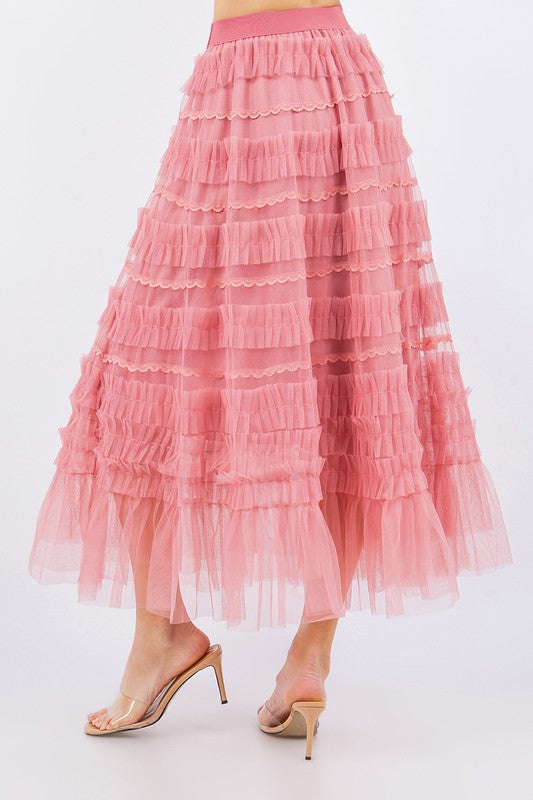 Pardon the Pink Ruffle Midi Skirt