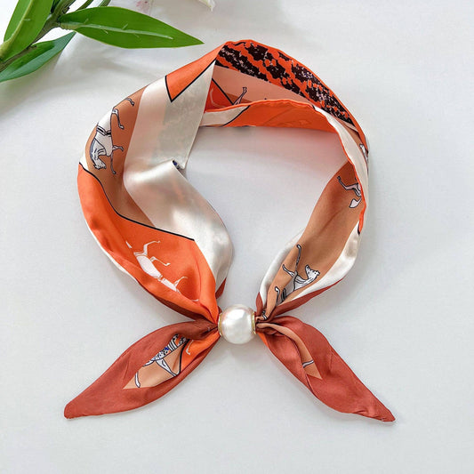 Printed Scarf with Magnetic Pearl Buckle