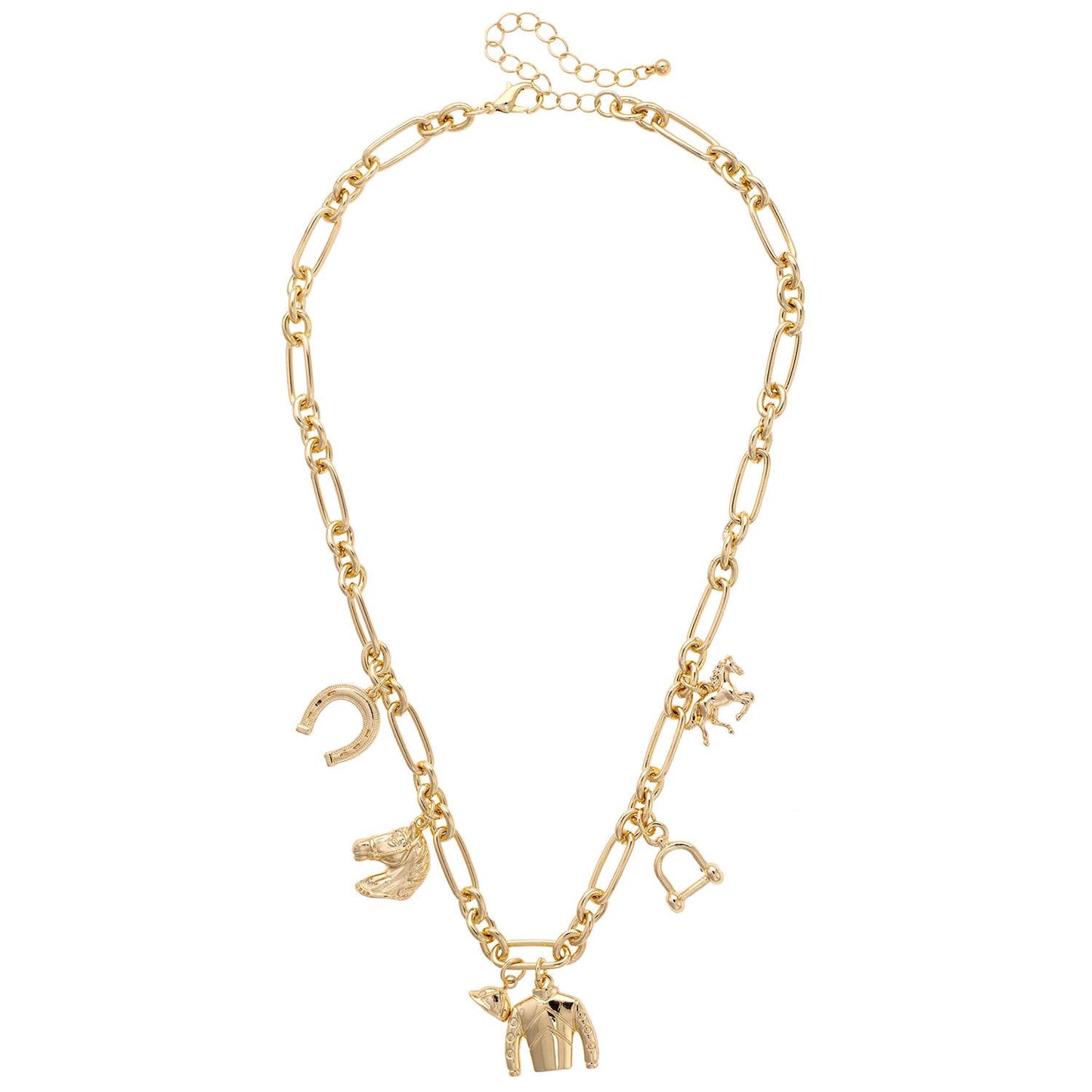 Blazing Saddles Equestrian Charm Necklace in Shiny Gold