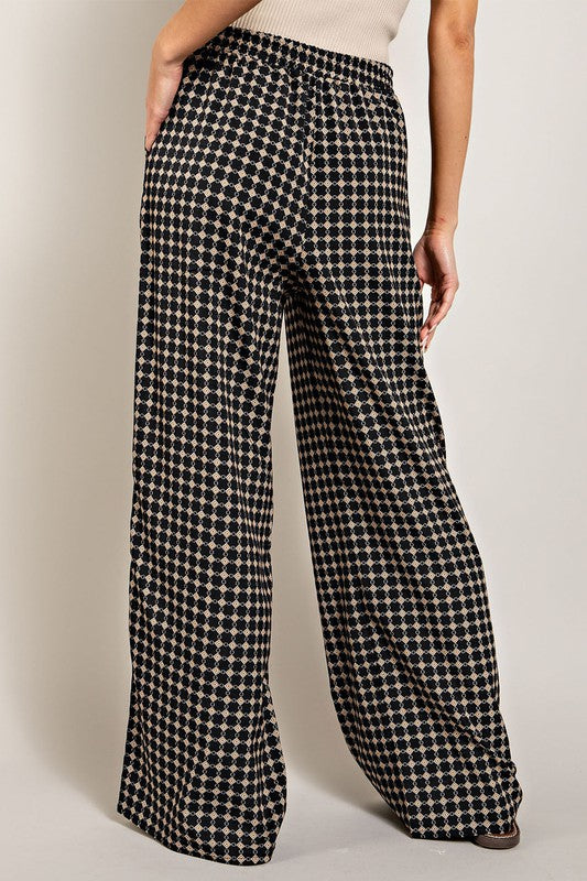 Black Retro Print Trousers