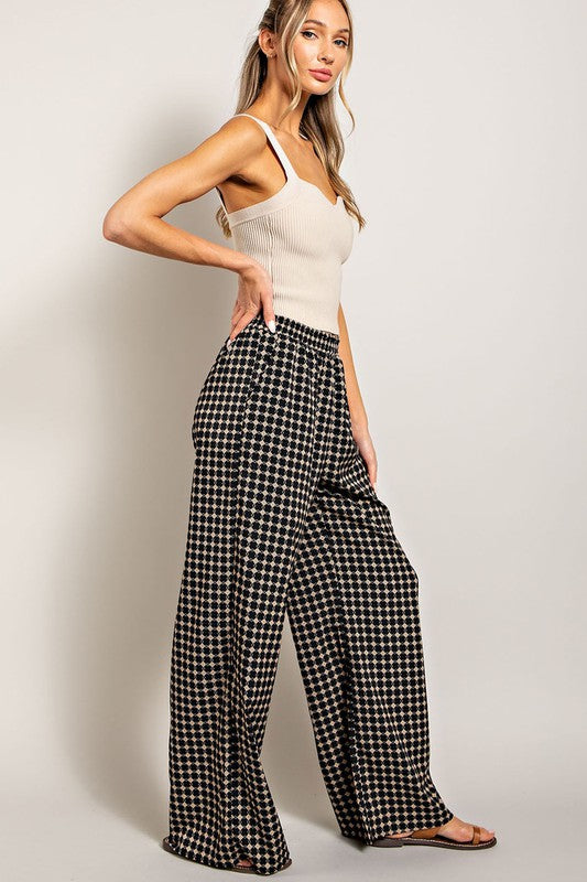 Black Retro Print Trousers