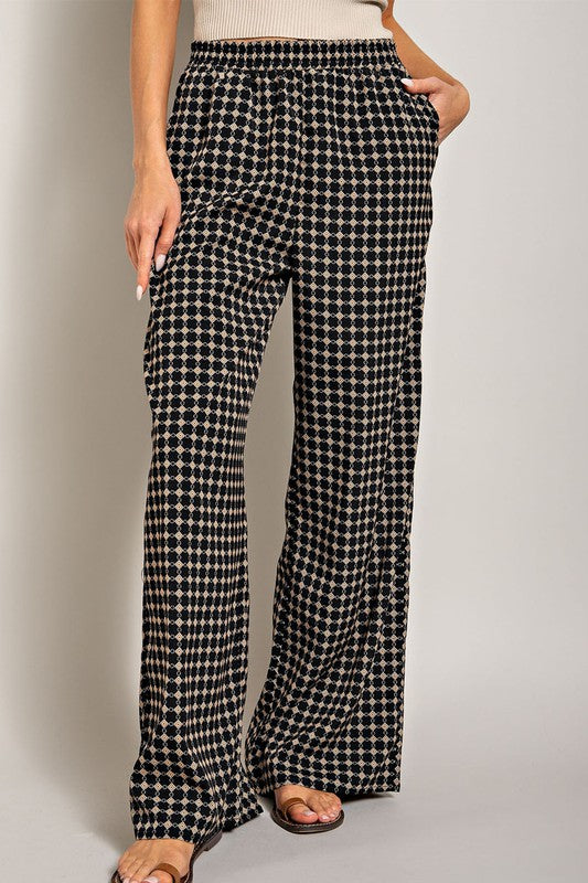 Black Retro Print Trousers