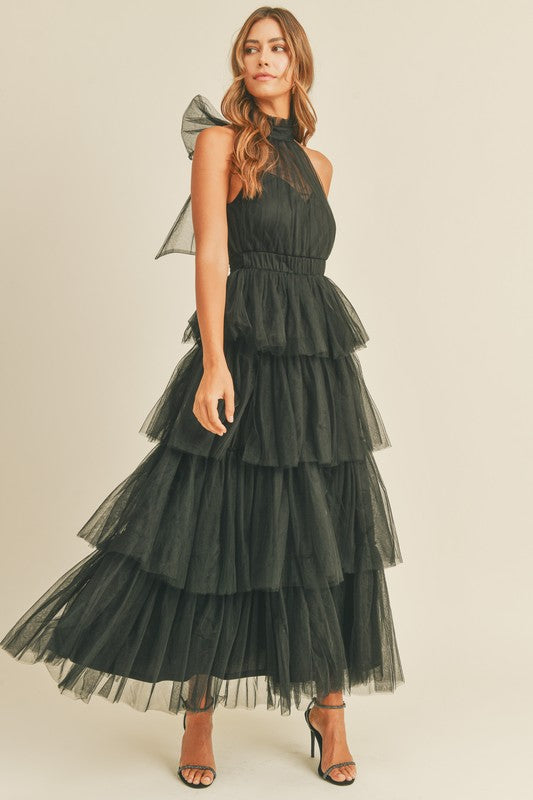 Effortlessly Chic Tiered Tulle Halter Dress