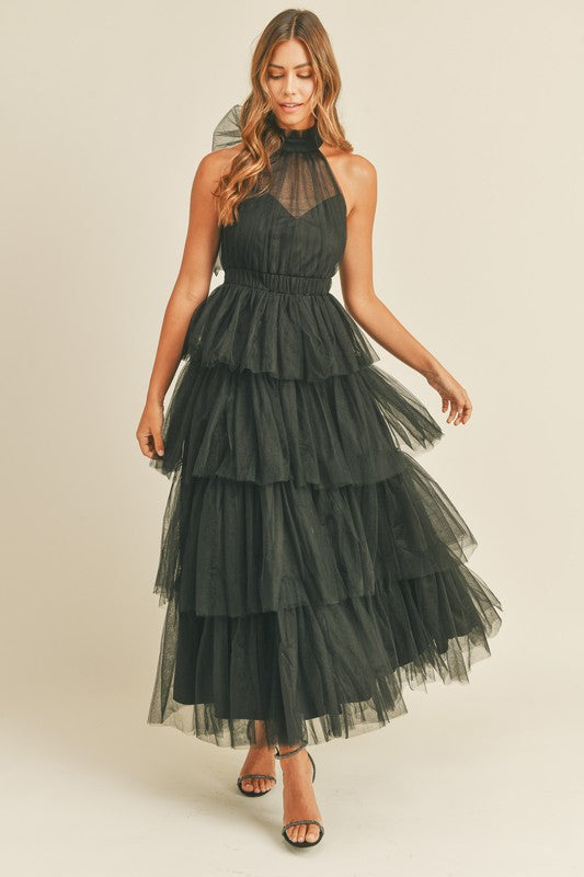 Effortlessly Chic Tiered Tulle Halter Dress