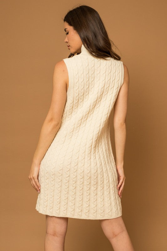 Cable Knit Mock Neck Sweater Dress