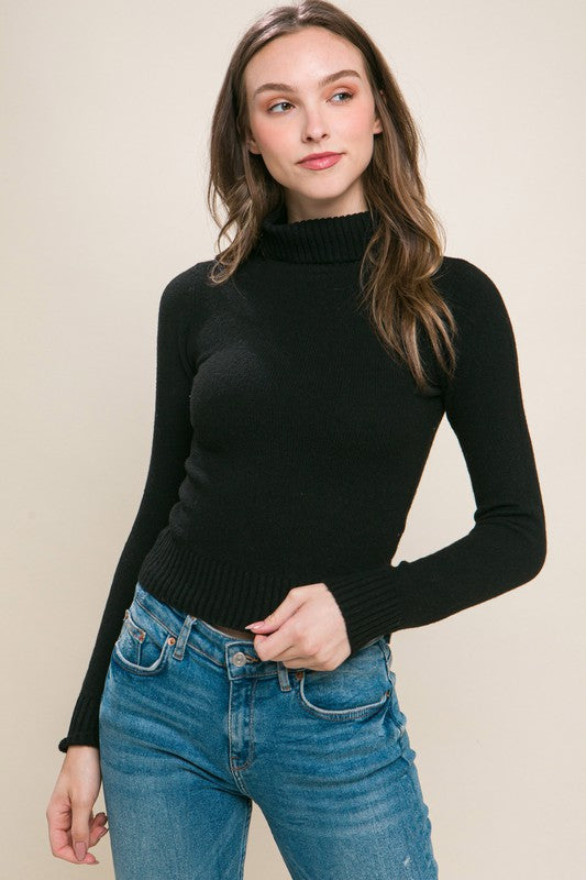 Black Mock Neck Long Sleeve Sweater Top