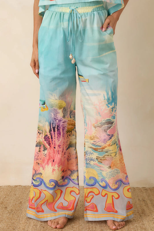 Paradisa Gulf Coast Blue Multi Cotton Reef Print Pants