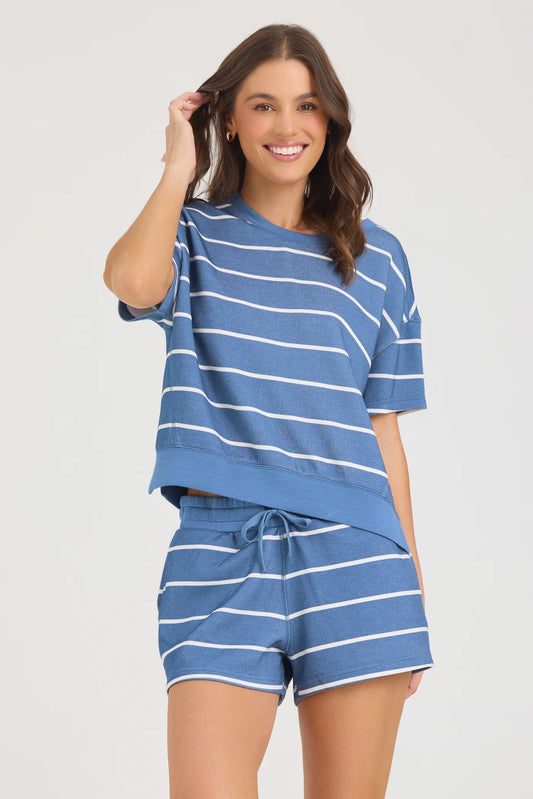 Blue Jean Striped Cloud Fleece Top