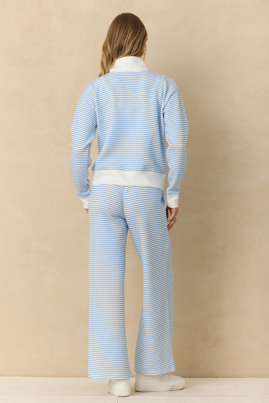 Salty Blue Striped Cloud Fleece Quarter Zip