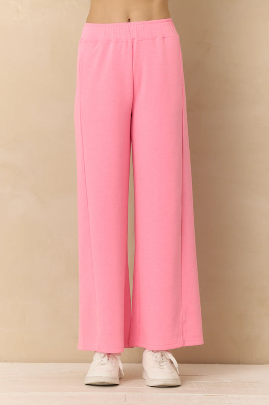 Neon Pink Cloud Fleece Wide Leg Pant