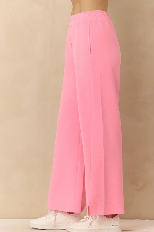 Neon Pink Cloud Fleece Wide Leg Pant
