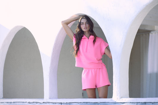 Neon Pink Cloud Fleece Shorts
