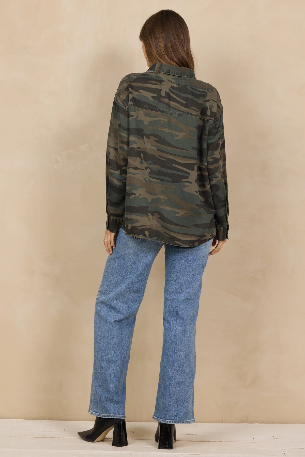 Forest Camo Tencel Quarter Zip Top