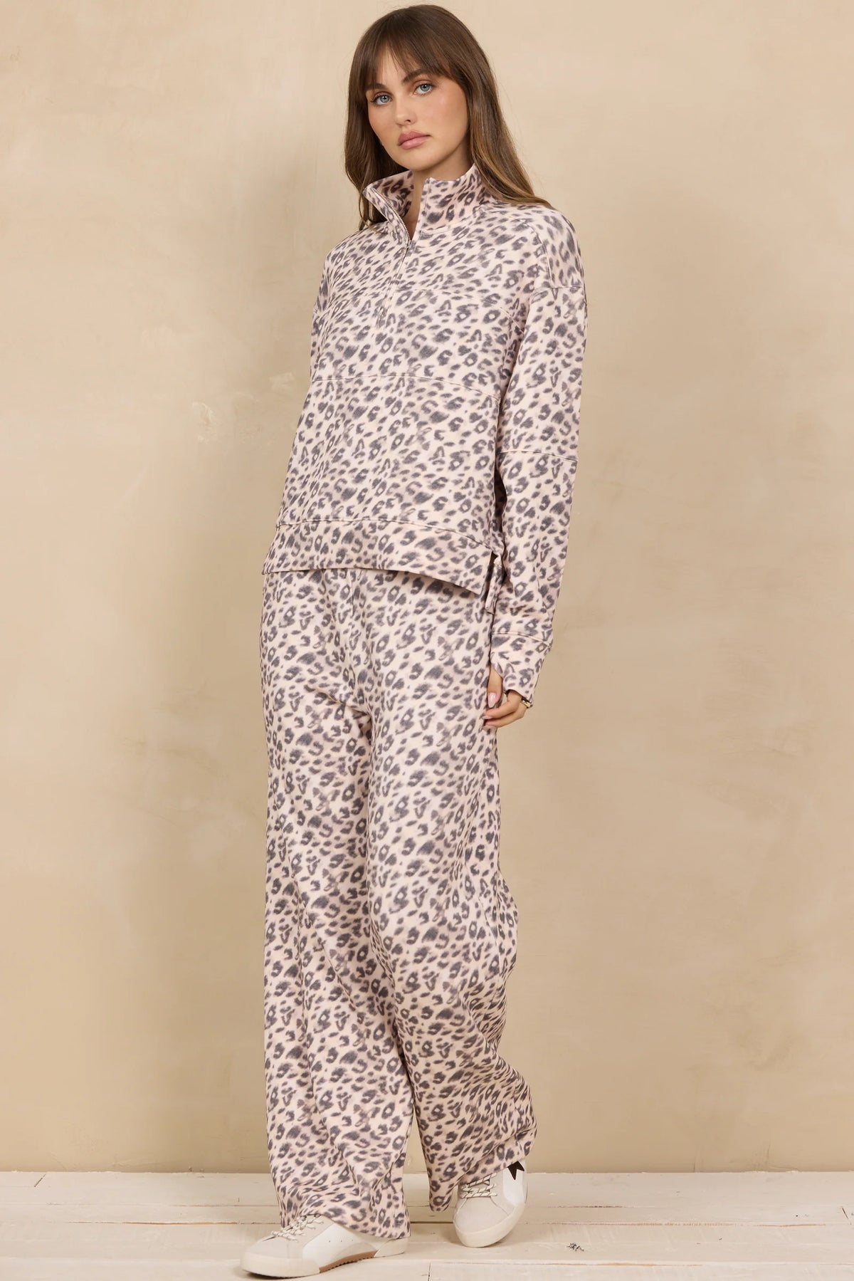 Leopard Print Cloud Fleece Quarter Zip