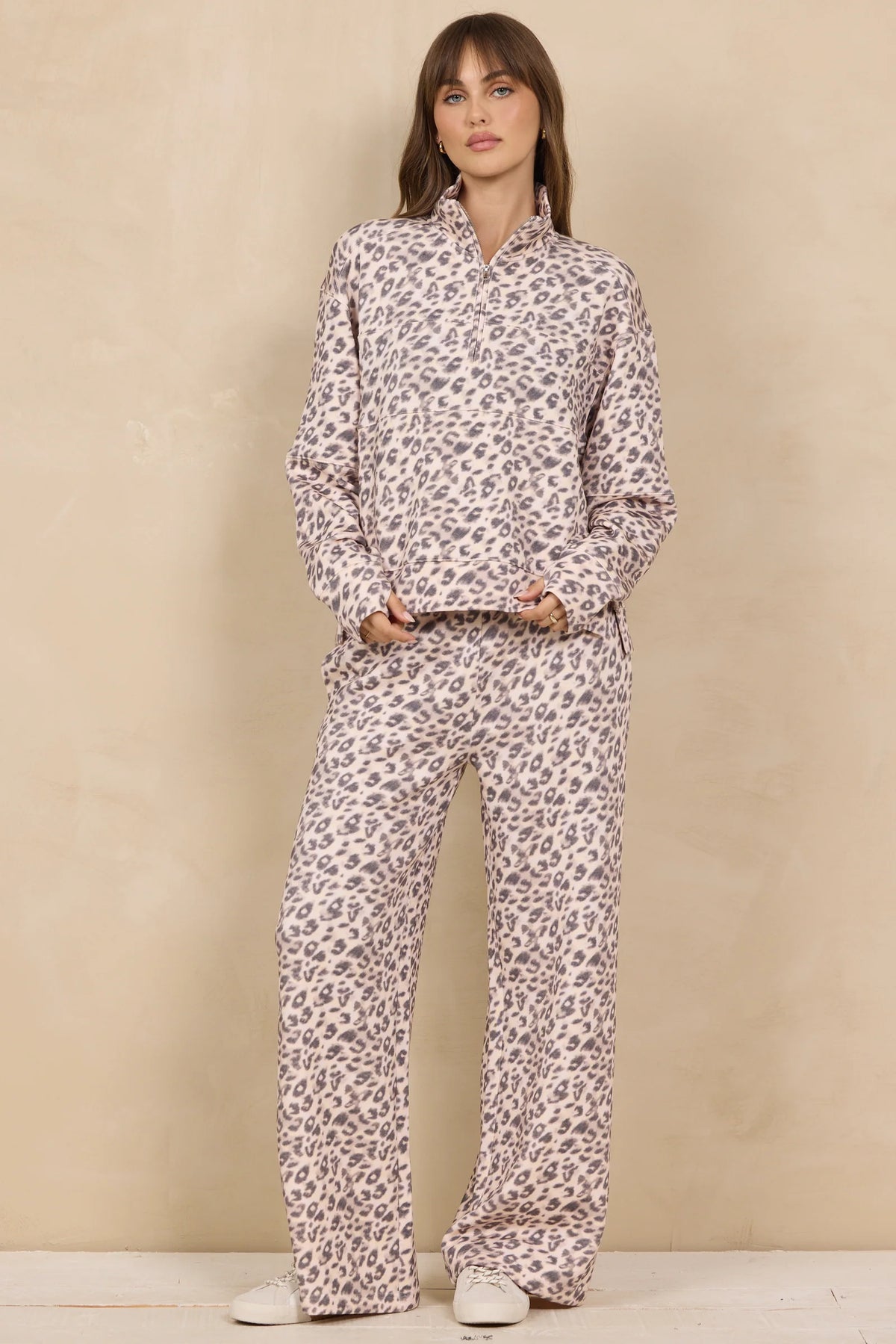 Leopard Print Cloud Fleece Quarter Zip