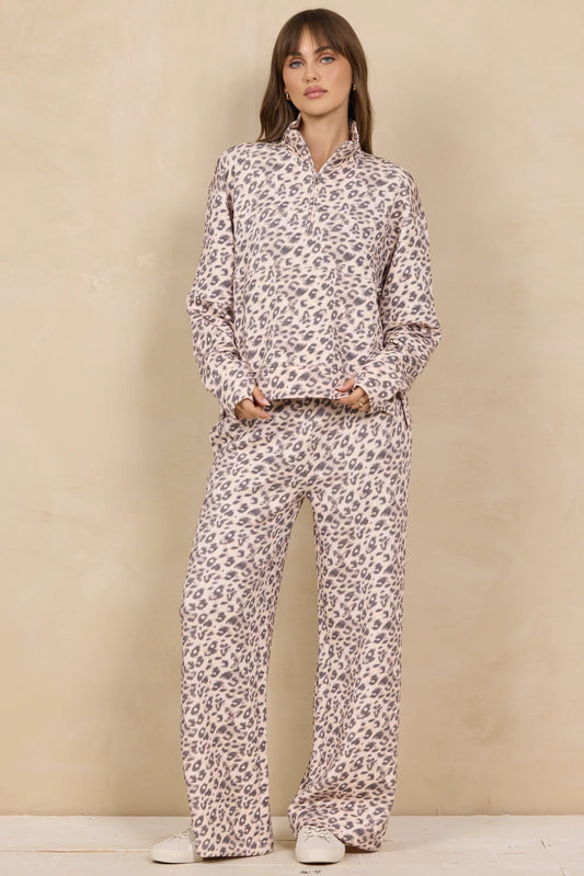 Leopard Print Cloud Fleece Quarter Zip