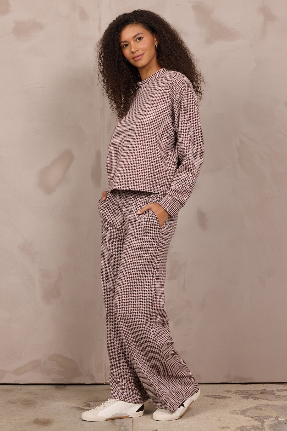 Houndstooth Cloud Fleece Mockneck